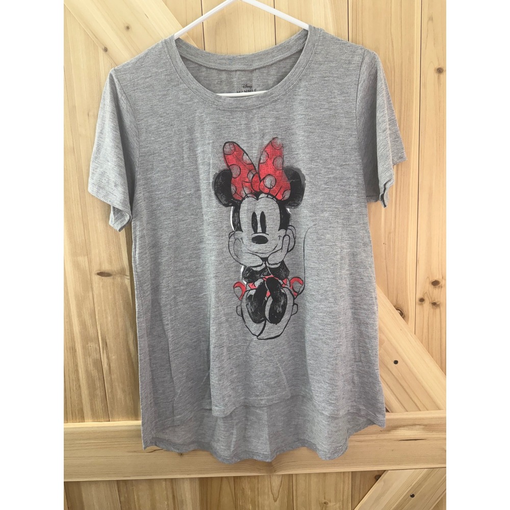 Disney Minnie Mouse Graphic Tee Heather Gray High Low Short Sleeve Shirt XL